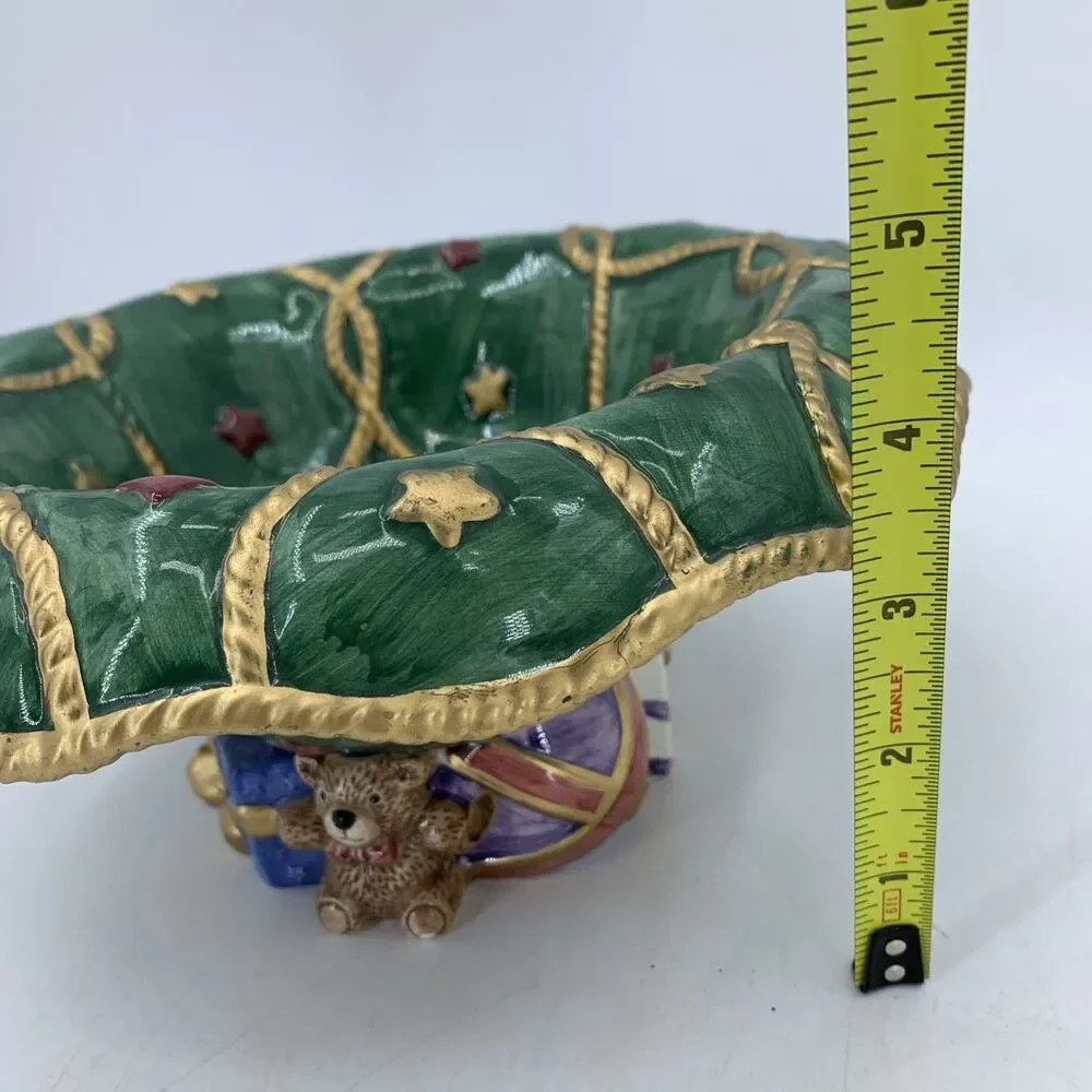Vtg 1994 Fitz And Floyd‎ Santa’s List Footed Hand Painted Bowl Christmas Gifts